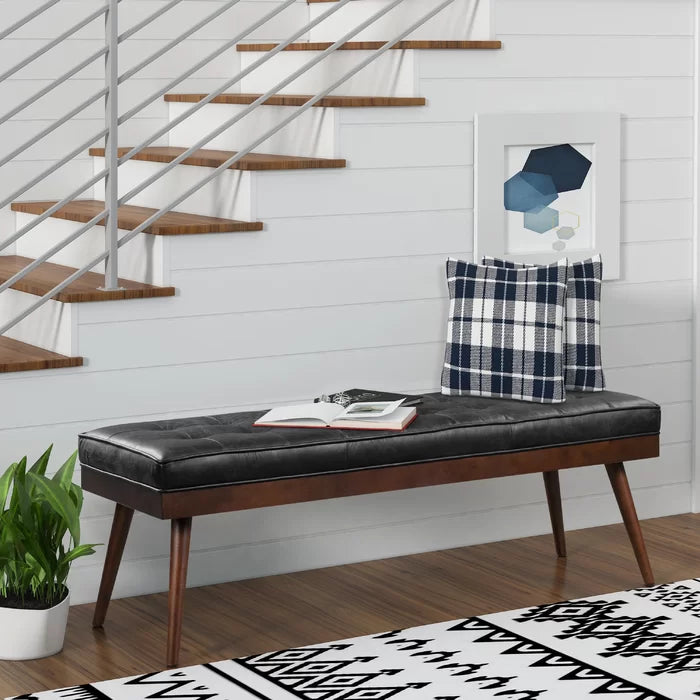 Lakshak Full-Grain Italian Genuine Leather Bench - Wooden Bazar
