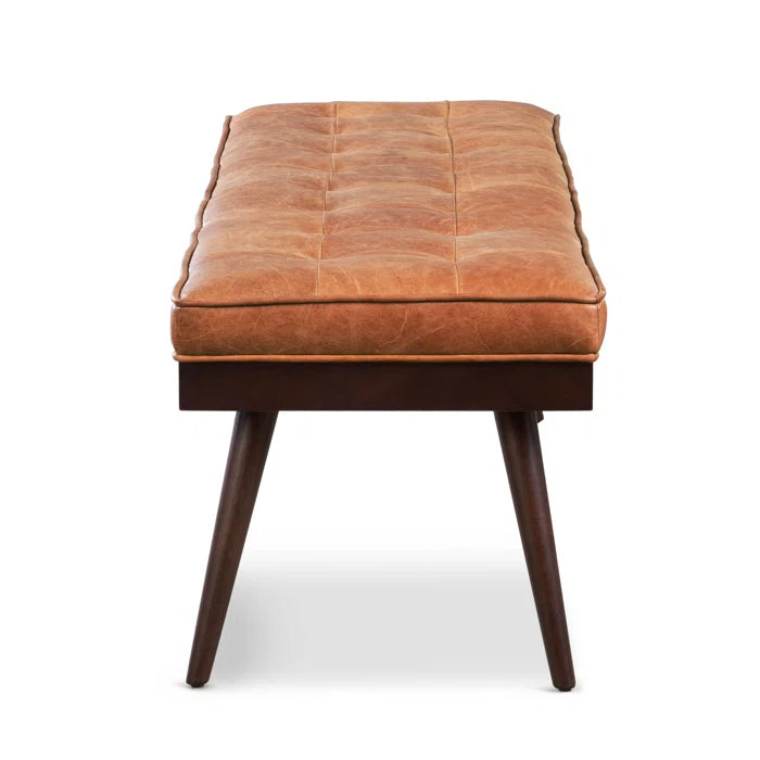 Lakshak Full-Grain Italian Genuine Leather Bench - Wooden Bazar