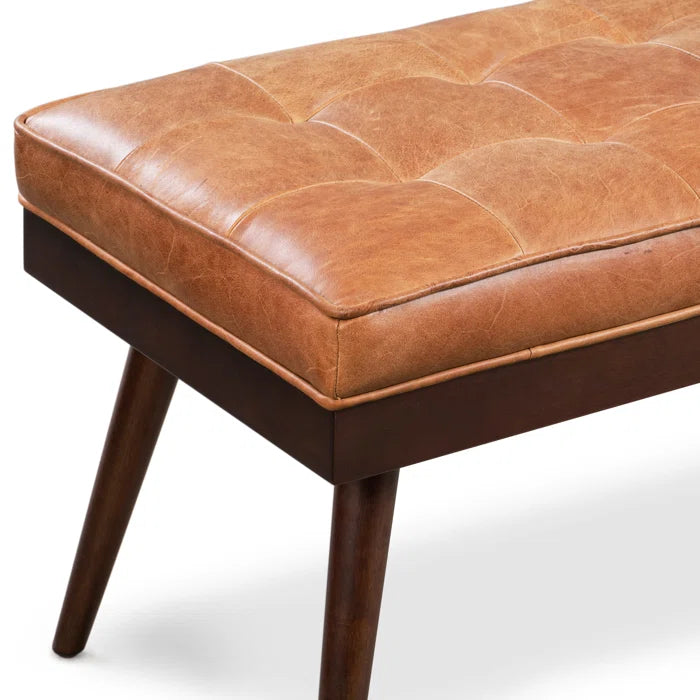 Lakshak Full-Grain Italian Genuine Leather Bench - Wooden Bazar