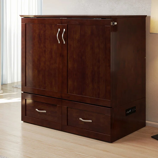 Murphy Bed Chest with 6" Mattress, Storage and Built-in Charger - Wooden Bazar