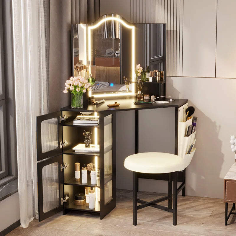 Jaselvaar Vanity Dressing Table With Stool - Wooden Bazar