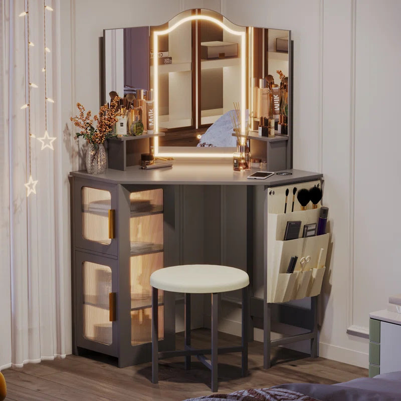 Jaselvaar Vanity Dressing Table With Stool - Wooden Bazar