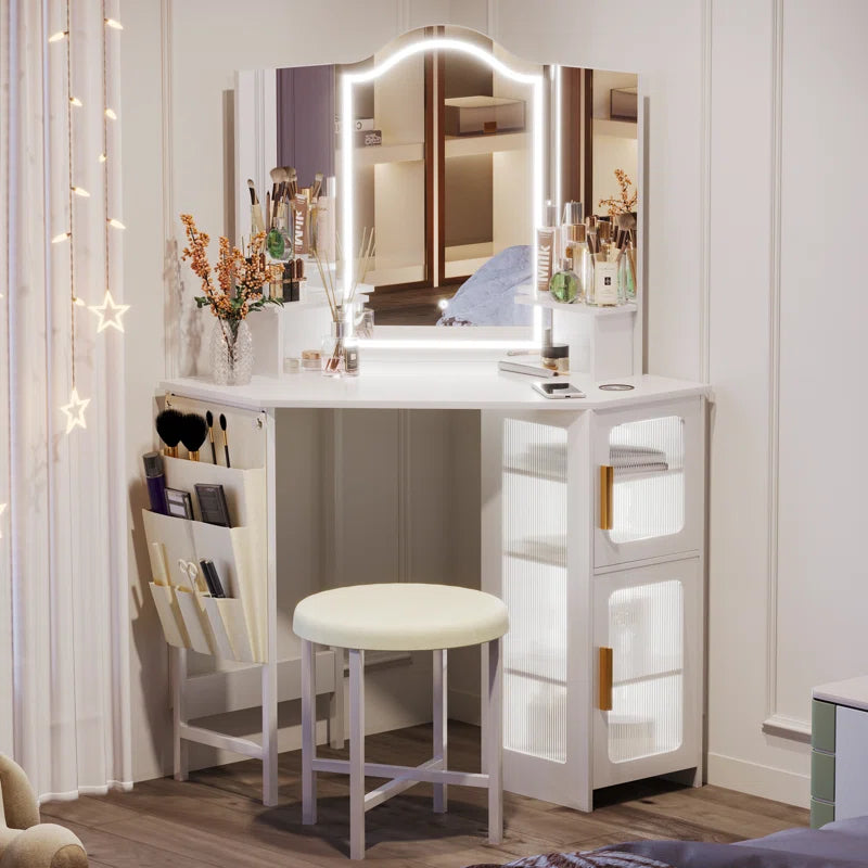 Jaselvaar Vanity Dressing Table With Stool - Wooden Bazar