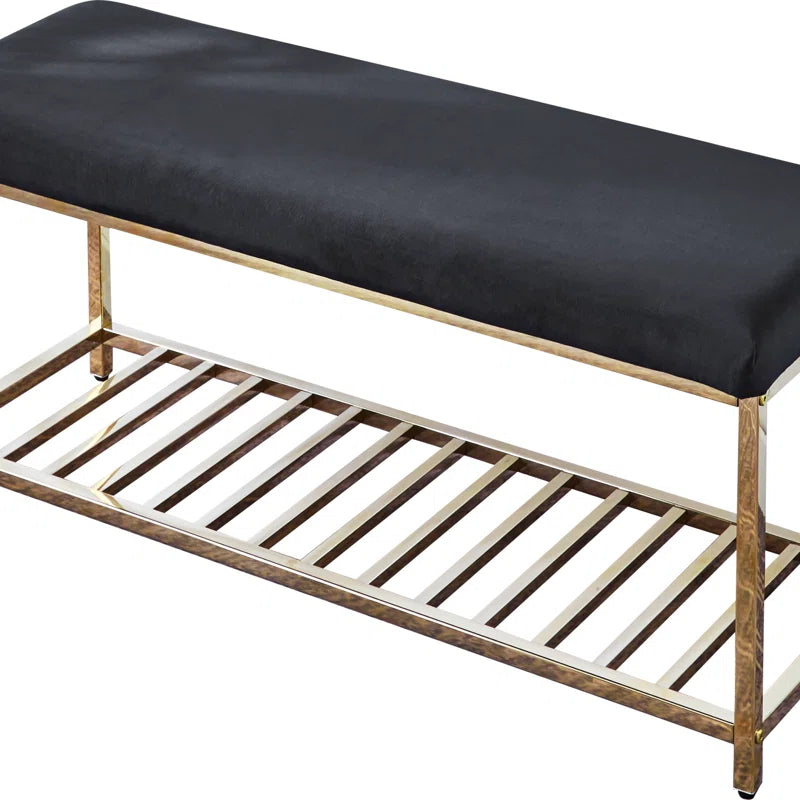 Icester Luxury Velvet Upholstered Bench with Gold Metal Frame