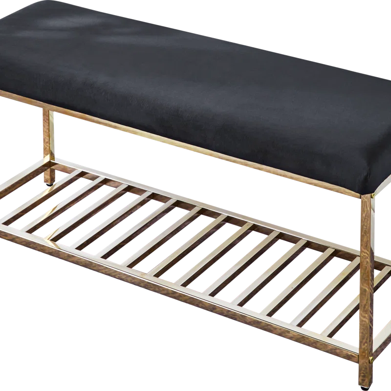 Icester Luxury Velvet Upholstered Bench with Gold Metal Frame