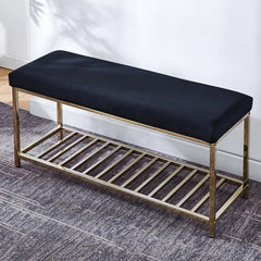 Icester Luxury Velvet Upholstered Bench with Gold Metal Frame