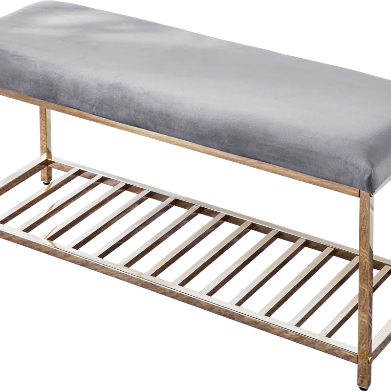 Icester Luxury Velvet Upholstered Bench with Gold Metal Frame