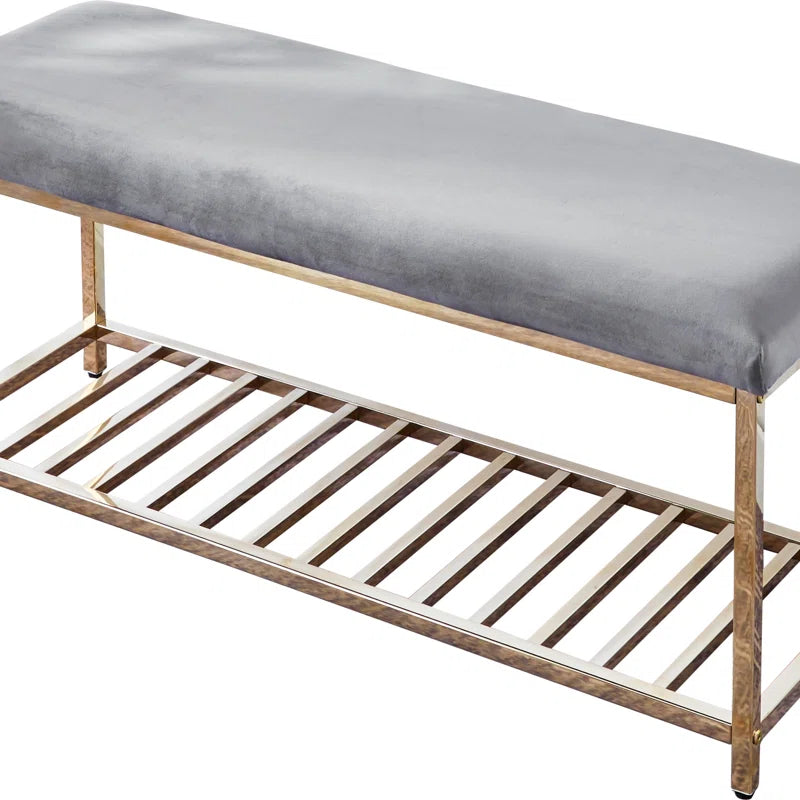 Icester Luxury Velvet Upholstered Bench with Gold Metal Frame