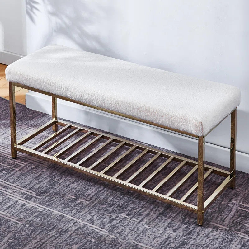 Icester Luxury Velvet Upholstered Bench with Gold Metal Frame