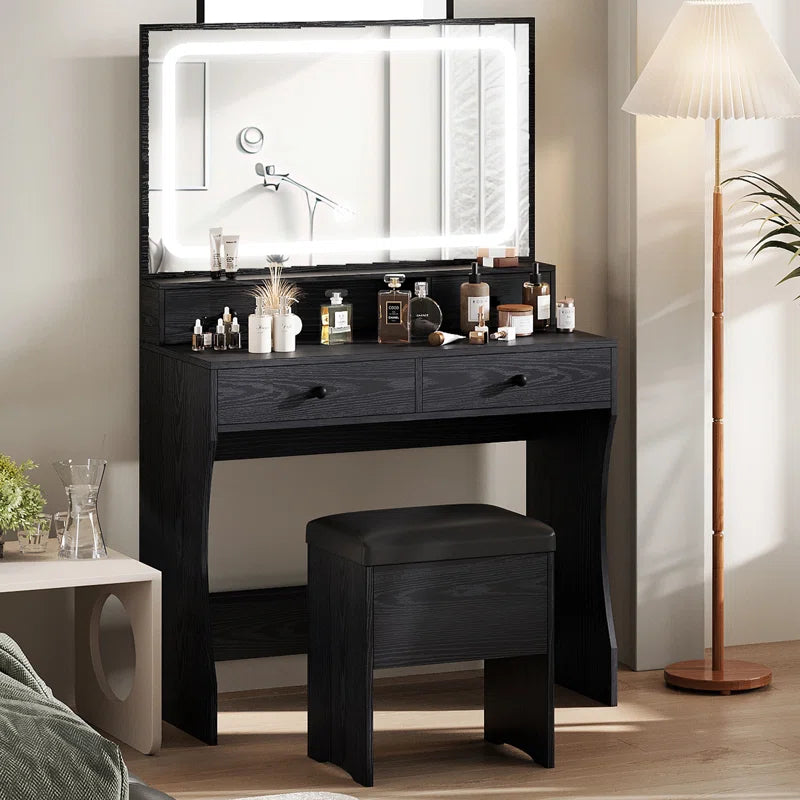 Deskron Makeup Vanity with LED Lighted Mirror with Stool