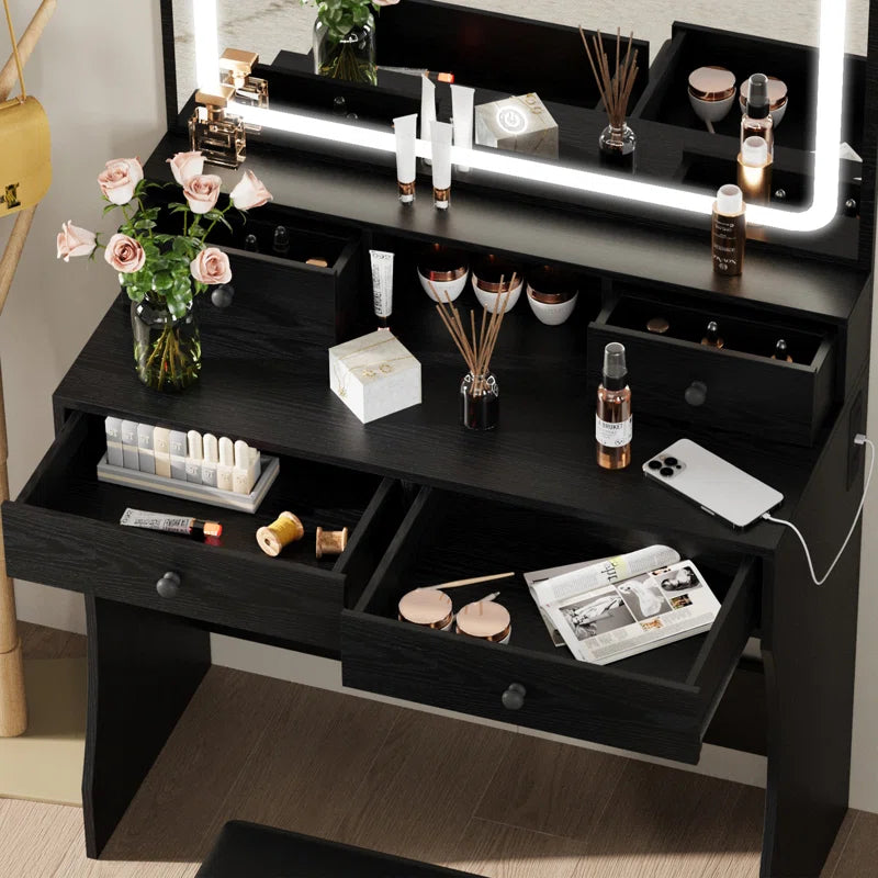 Deskron Makeup Vanity with LED Lighted Mirror with Stool