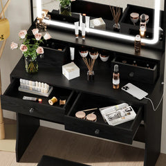 Deskron Makeup Vanity with LED Lighted Mirror with Stool