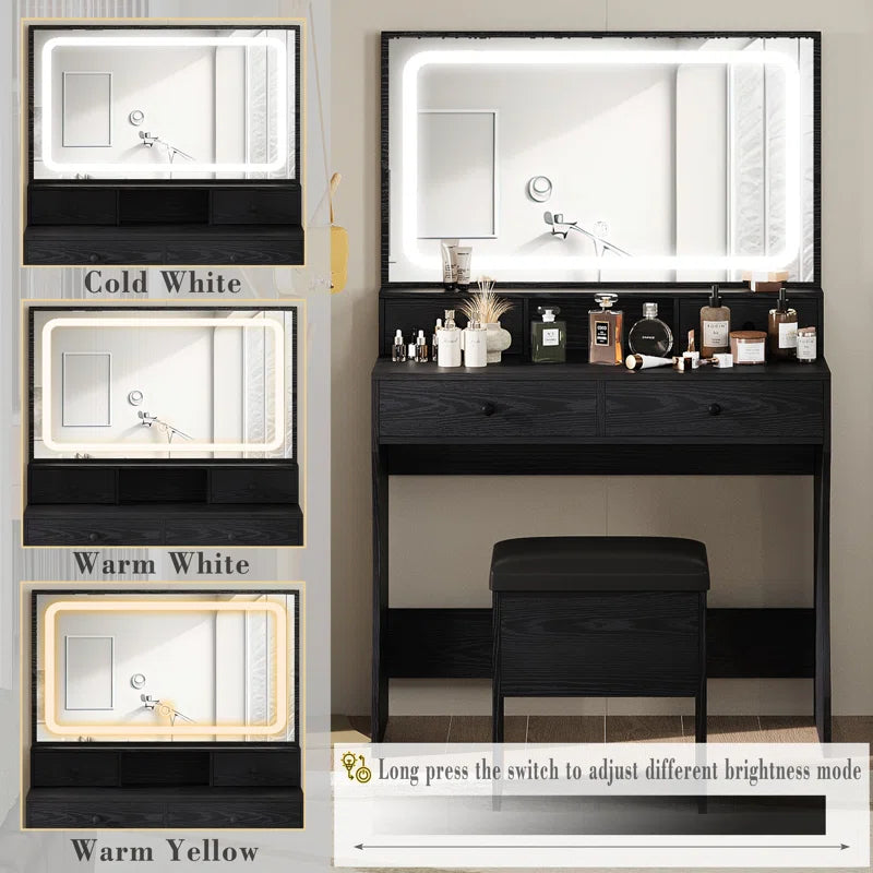Deskron Makeup Vanity with LED Lighted Mirror with Stool