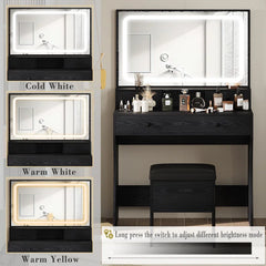 Deskron Makeup Vanity with LED Lighted Mirror with Stool