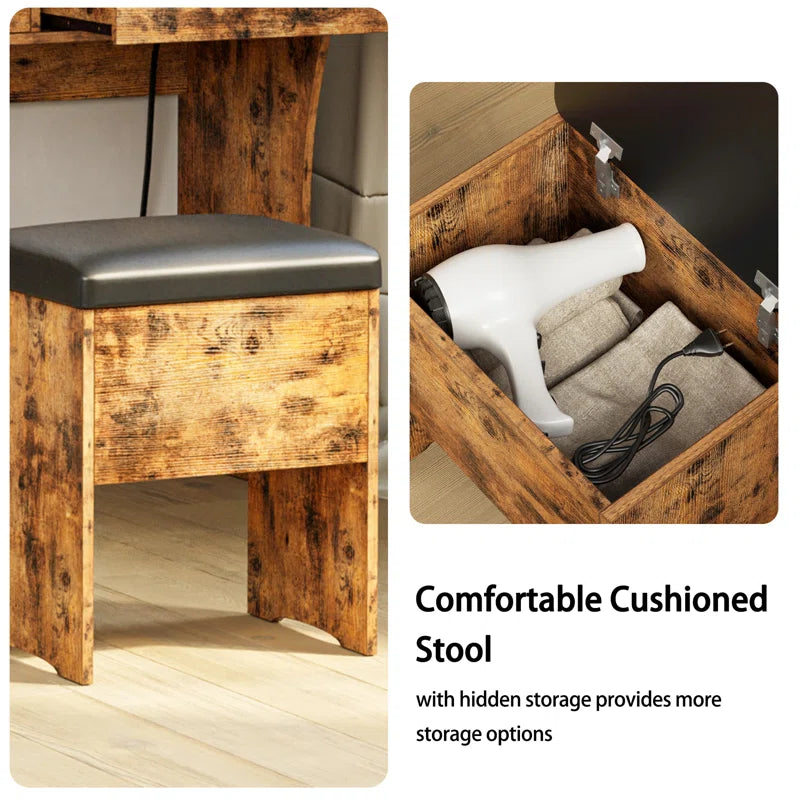 Daternity Makeup Vanity with LED Lighted Mirror, Modern 4 Drawers Vanities Desk with Stool
