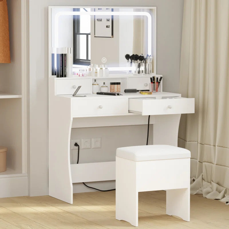 Deskron Makeup Vanity with LED Lighted Mirror with Stool