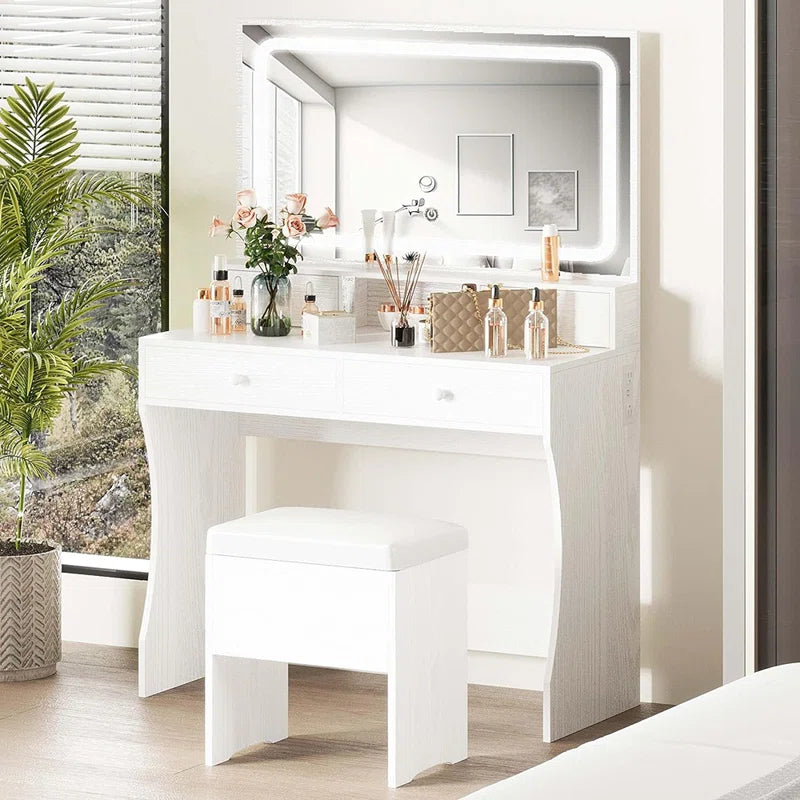 Deskron Makeup Vanity with LED Lighted Mirror with Stool