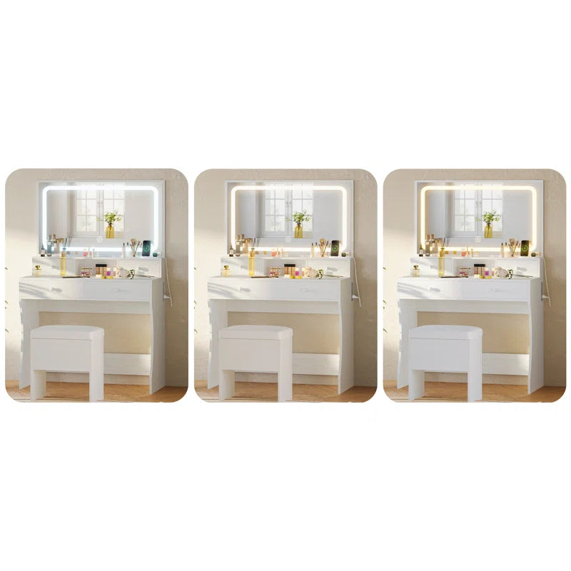 Deskron Makeup Vanity with LED Lighted Mirror with Stool