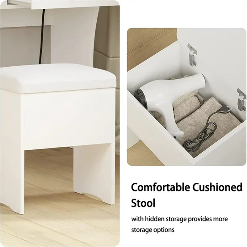 Daternity Makeup Vanity with LED Lighted Mirror, Modern 4 Drawers Vanities Desk with Stool