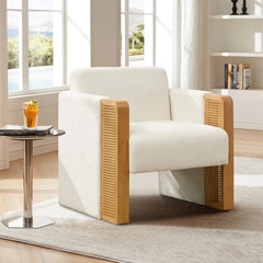 Wide Modern Upholstered Rattan Accent Armchair