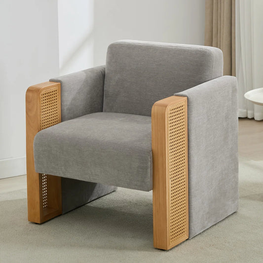 Wide Modern Upholstered Rattan Accent Armchair