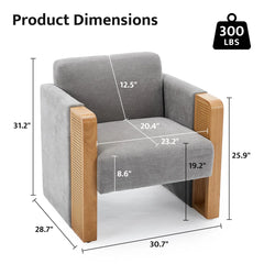Wide Modern Upholstered Rattan Accent Armchair