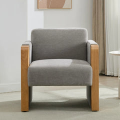 Wide Modern Upholstered Rattan Accent Armchair