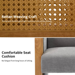 Wide Modern Upholstered Rattan Accent Armchair