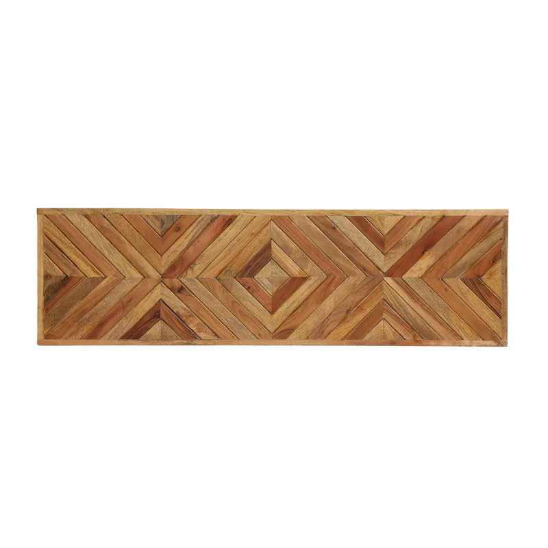 Solid Wood Geometric Carved Entryway Bench Rustic Accent for Home Foyer & Living Room Decor