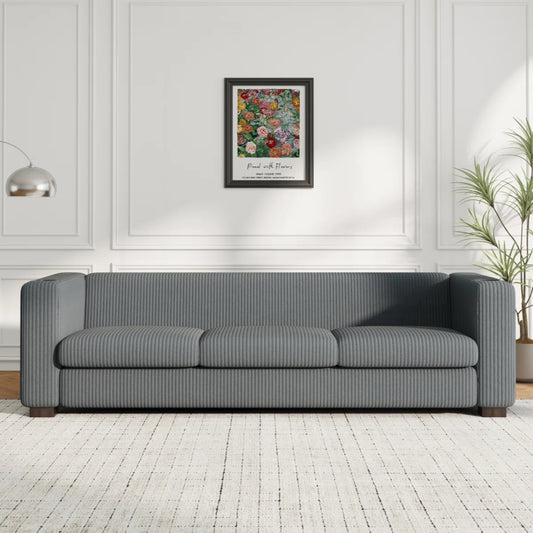 Bernal Upholstered 3-Seater Sofa With Wooden Frame & Cup Holders