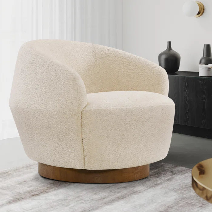 Mallakam Boucle Upholstered Swivel Barrel Chair  - Wooden Bazar