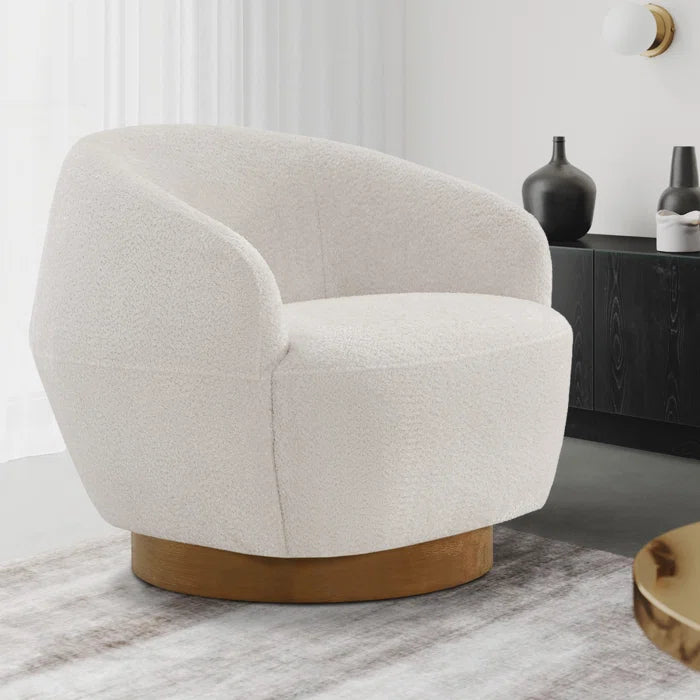 Mallakam Boucle Upholstered Swivel Barrel Chair  - Wooden Bazar