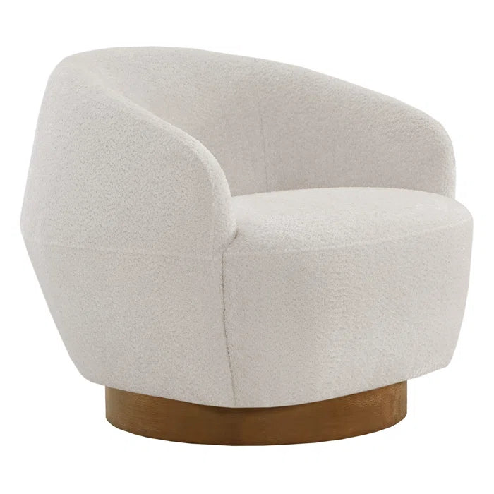 Mallakam Boucle Upholstered Swivel Barrel Chair  - Wooden Bazar