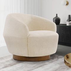 Mallakam Boucle Upholstered Swivel Barrel Chair  - Wooden Bazar