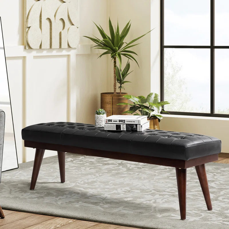 Lianz Genuine Leather Upholstered Bench - wooden Bazar