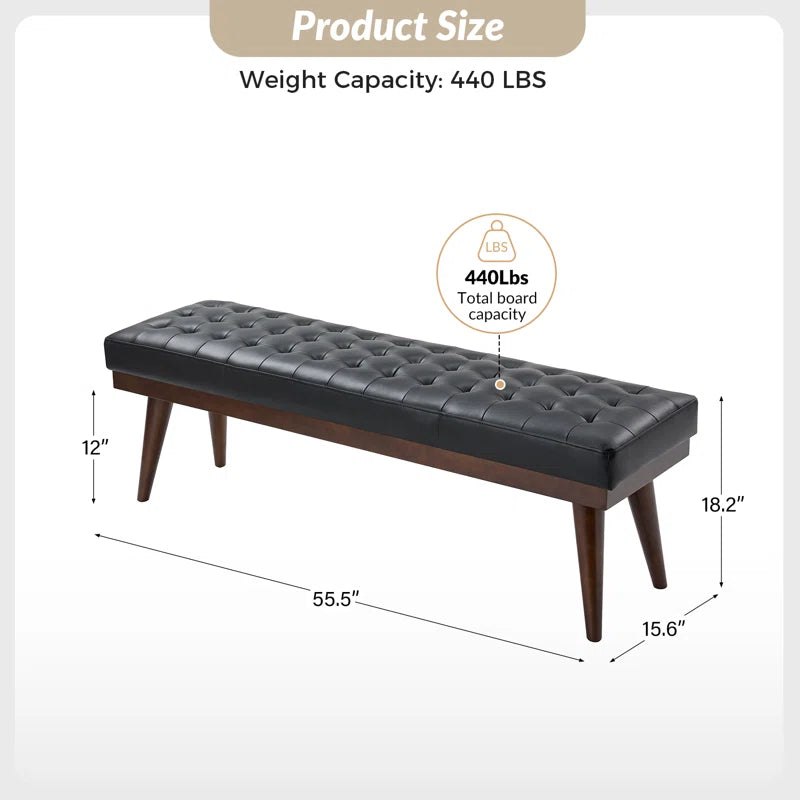 Lianz Genuine Leather Upholstered Bench - wooden Bazar