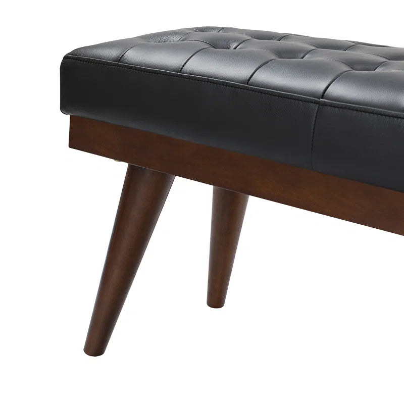 Lianz Genuine Leather Upholstered Bench - wooden Bazar