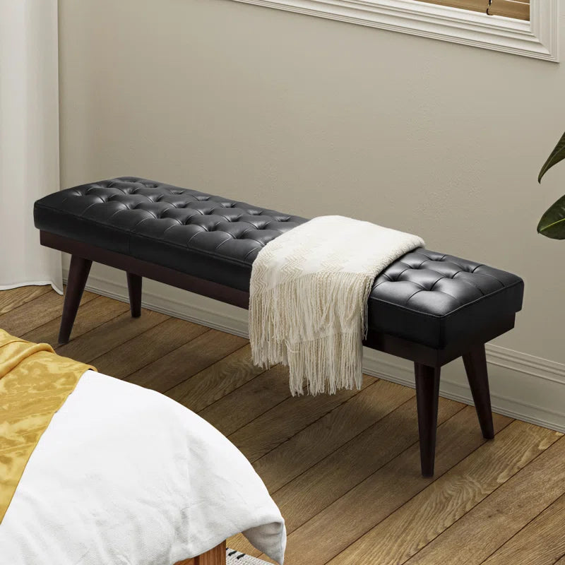 Lianz Genuine Leather Upholstered Bench - wooden Bazar