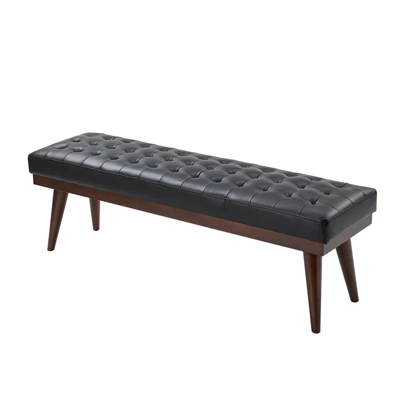 Lianz Genuine Leather Upholstered Bench - wooden Bazar