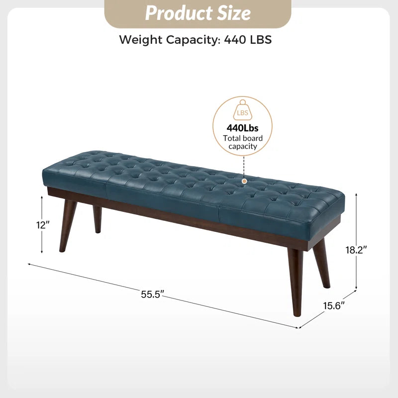 Lianz Genuine Leather Upholstered Bench - wooden Bazar