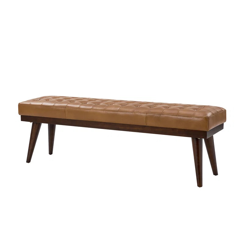 Lianz Genuine Leather Upholstered Bench - wooden Bazar