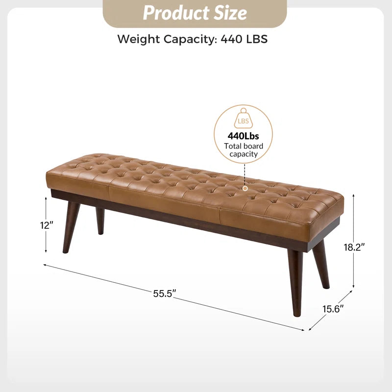 Lianz Genuine Leather Upholstered Bench - wooden Bazar