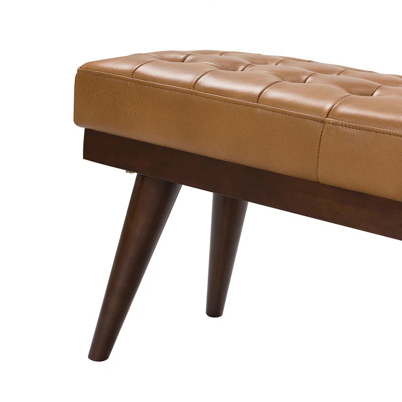 Lianz Genuine Leather Upholstered Bench - wooden Bazar