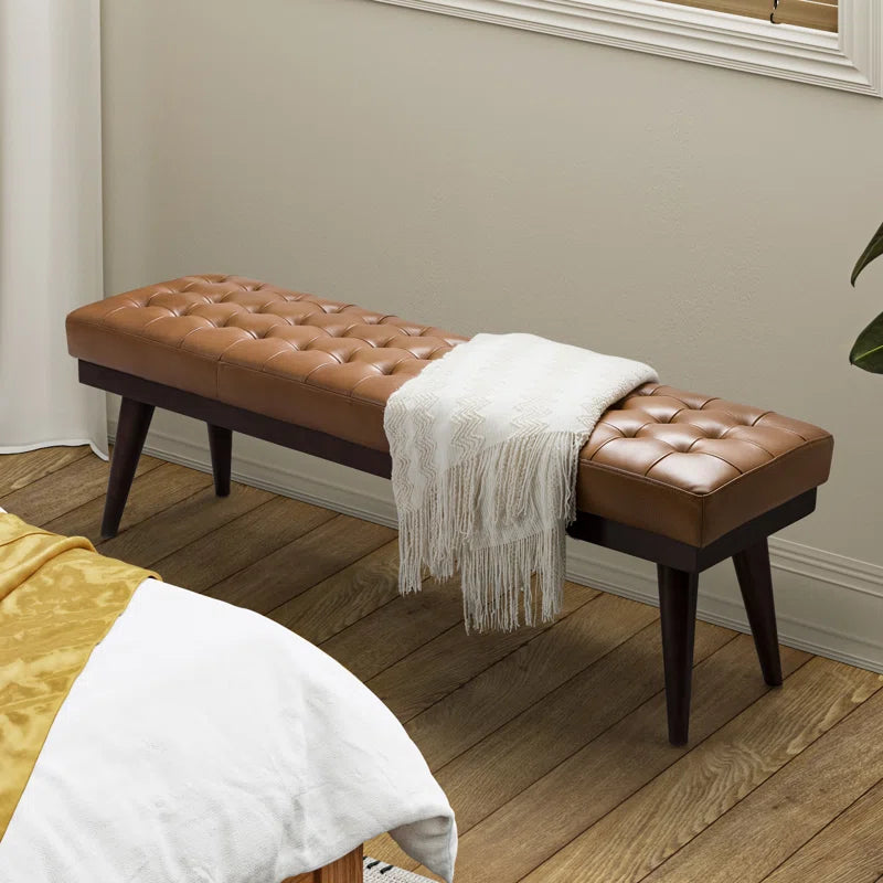 Lianz Genuine Leather Upholstered Bench - wooden Bazar