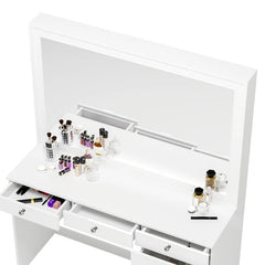 Chicagoan Large Modern Makeup Vanity Table with Big Mirror, 7 Drawers and Power Outlet