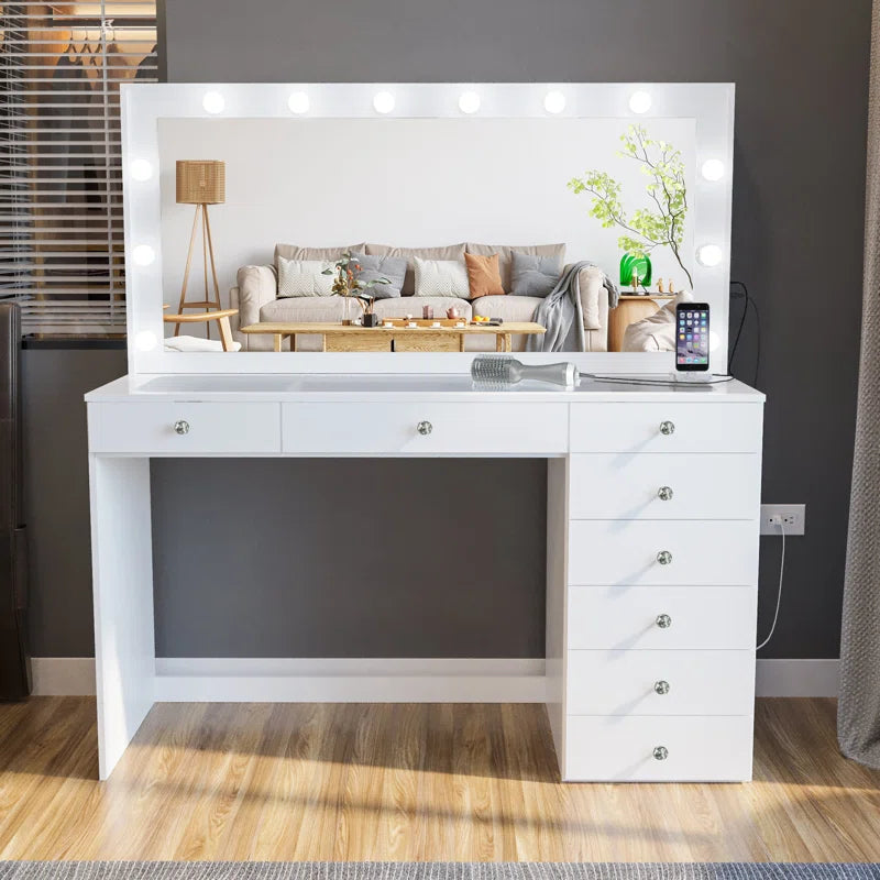 Ketevan Extra-Large Makeup Vanity with Lights Bulbs Built-in and Big Mirror