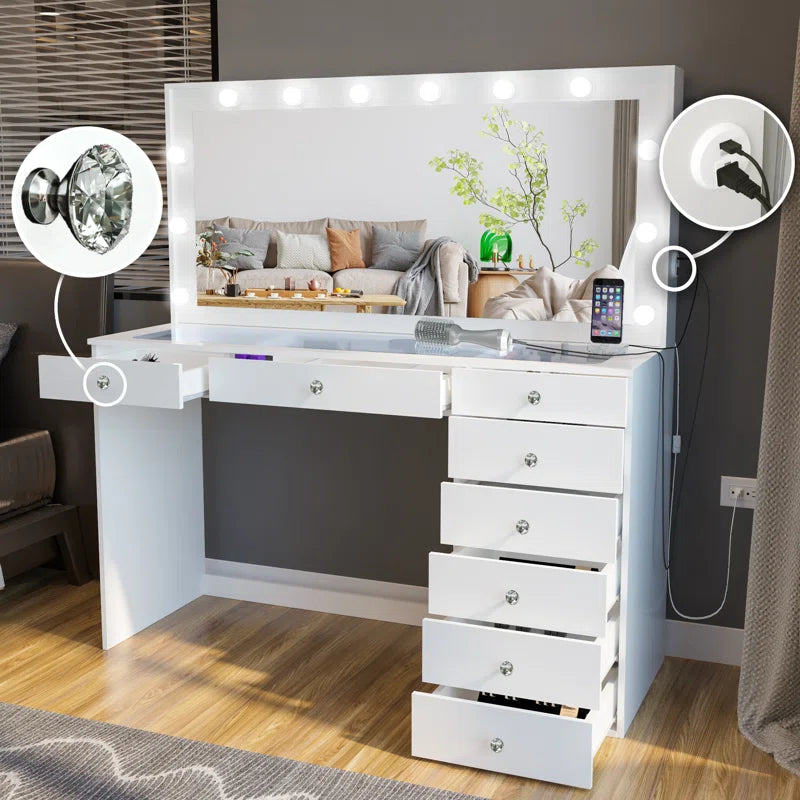 Ketevan Extra-Large Makeup Vanity with Lights Bulbs Built-in and Big Mirror