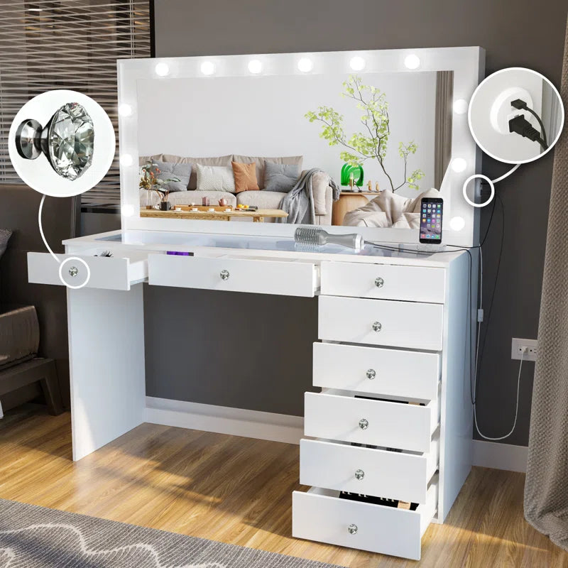 Ketevan Extra-Large Makeup Vanity with Lights Bulbs Built-in and Big Mirror