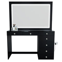 Vaniure Large Lighted Vanity Desk, 7 Drawers, Large Standing Mirror with LED Lights for Bedroom