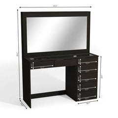 Vaniure Large Lighted Vanity Desk, 7 Drawers, Large Standing Mirror with LED Lights for Bedroom